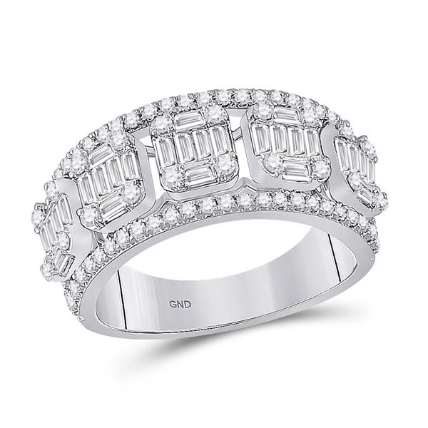 Baguette Diamond Fashion Band Ring 1-1/4 Cttw 14kt White Gold