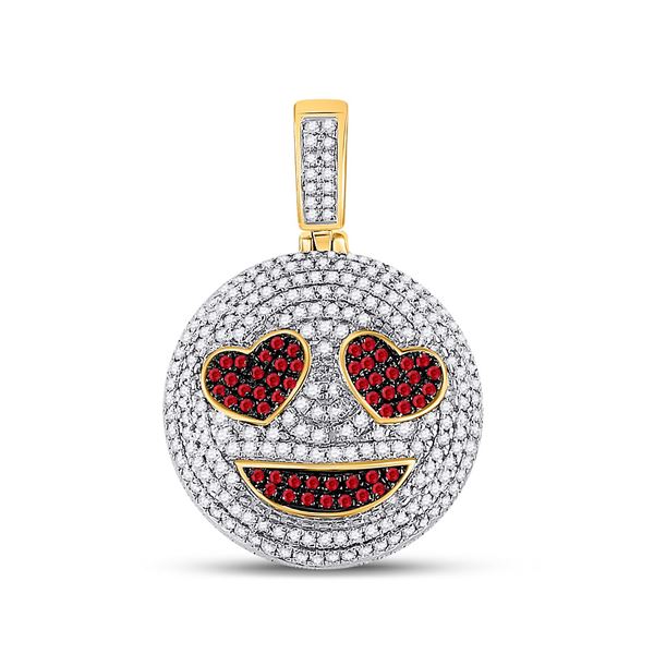 Mens Ruby Emoji Smiley Heart Charm Pendant 1-1/3 Cttw 10kt Yellow Gold