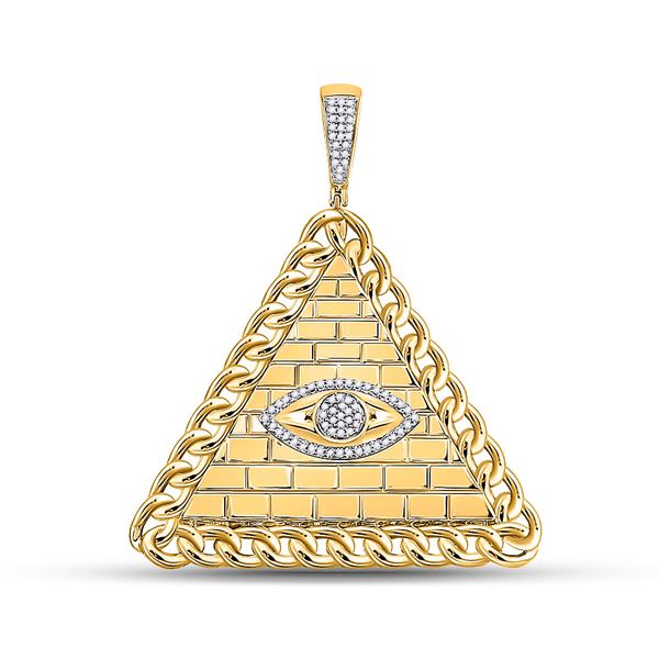 Mens Diamond All-Seeing Eye Pyramid Charm Pendant 1/5 Cttw 10kt Yellow Gold