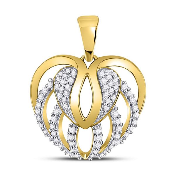 Diamond Heart Open Strand Pendant 1/5 Cttw 10kt Yellow Gold