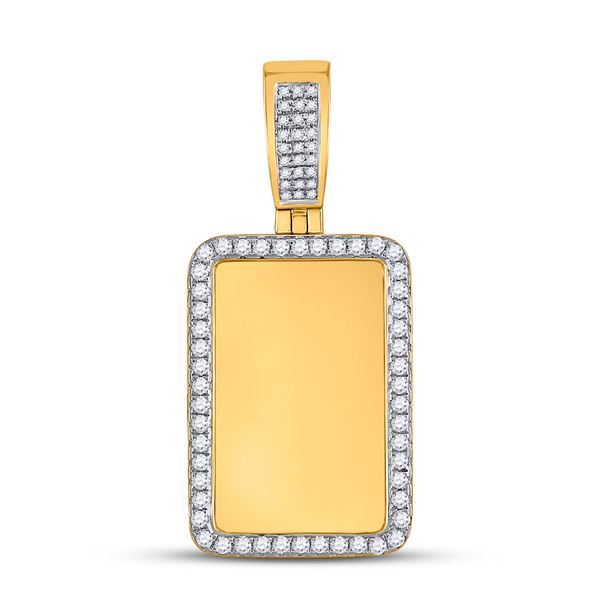 Mens Diamond Dog Tag Picture Memory Pendant 3/4 Cttw 10kt Yellow Gold