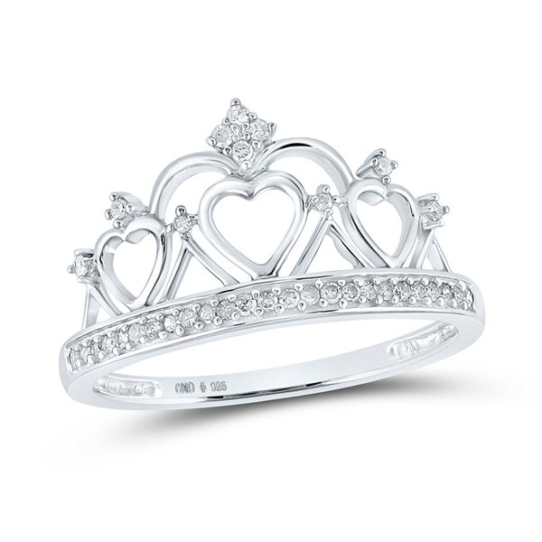 Diamond Heart Crown Tiara Fashion Ring 1/6 Cttw Sterling Silver