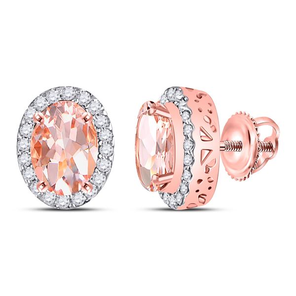 Oval Morganite Diamond Halo Earrings 2-1/5 Cttw 10kt Rose Gold