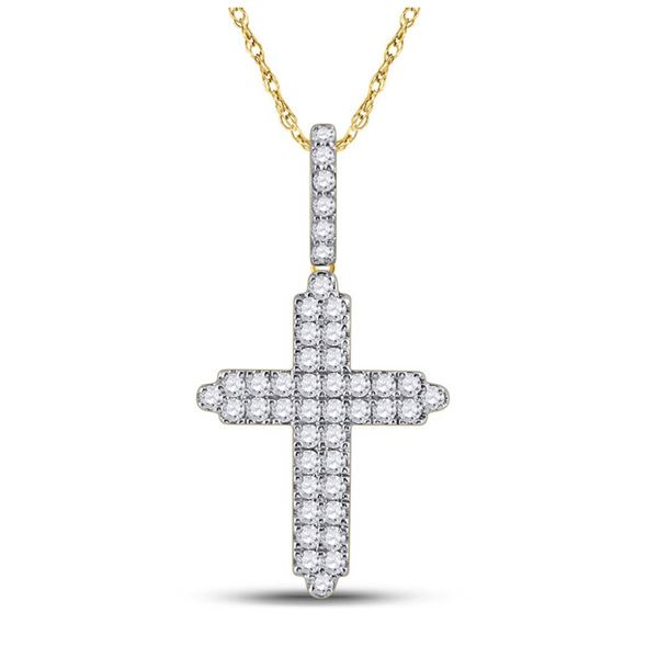 Mens Diamond Cross Charm Pendant 3/4 Cttw 14kt Yellow Gold