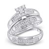 Image 1 : His Hers Diamond Cluster Matching Wedding Set 1/3 Cttw 10kt White Gold