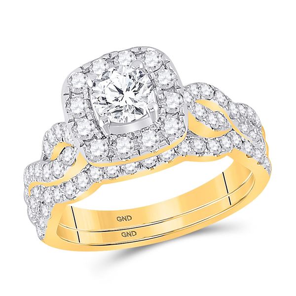 Diamond Bridal Wedding Ring Band Set 1-1/2 Cttw 14kt Yellow Gold