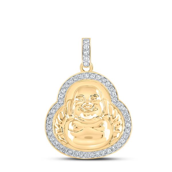 Mens Diamond Buddha Charm Pendant 1-1/4 Cttw 10kt Yellow Gold