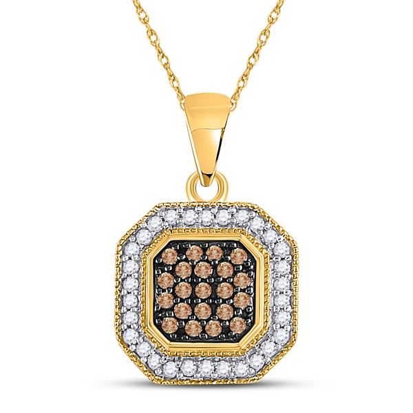 Brown Diamond Octagon Cluster Pendant 1/3 Cttw 10kt Yellow Gold