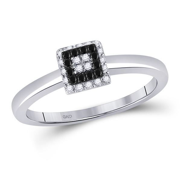 Black Color Enhanced Diamond Cluster Ring 1/6 Cttw 10kt White Gold