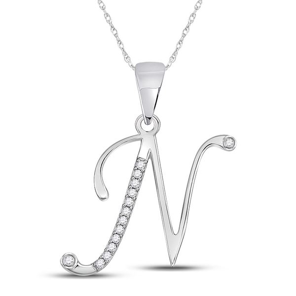 Diamond N Initial Letter Pendant 1/20 Cttw 10kt White Gold