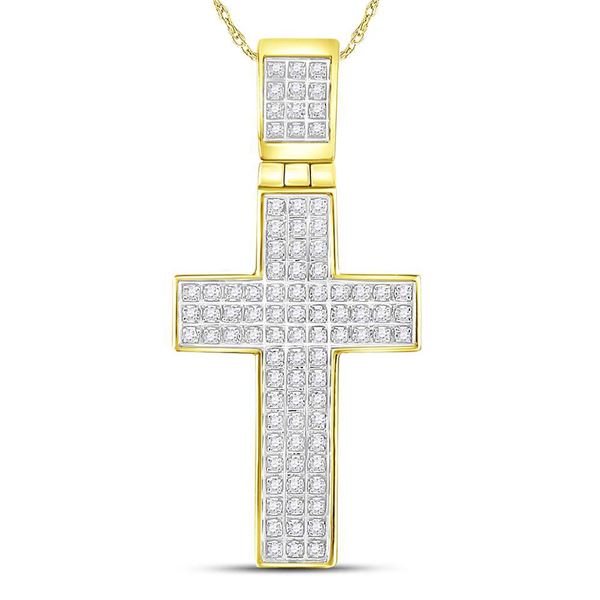 Mens Diamond Cross Charm Pendant 1/4 Cttw 10kt Yellow Gold