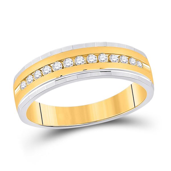 Mens Diamond Wedding Single Row Band Ring 1/3 Cttw 10kt Two-tone Gold