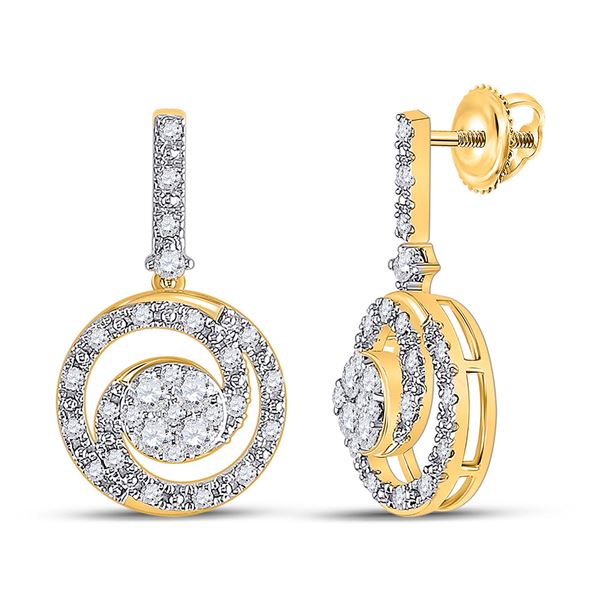 Diamond Circle Cluster Dangle Earrings 1/2 Cttw 14kt Yellow Gold