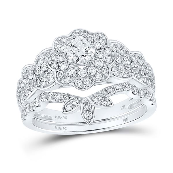 Diamond Bridal Wedding Ring Band Set 1-1/4 Cttw 14kt White Gold