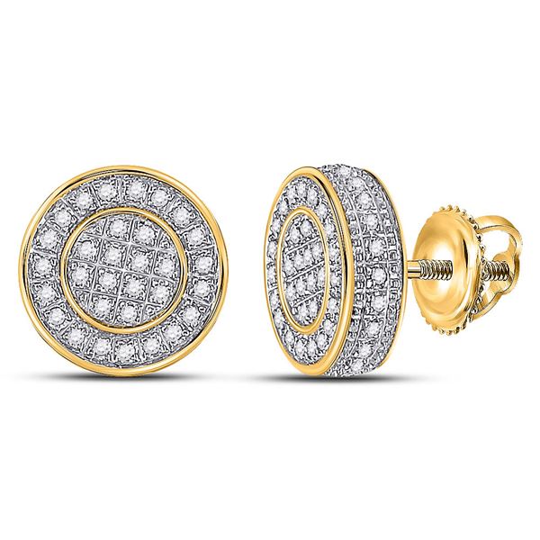 Mens Diamond Disk Circle Earrings 1/3 Cttw 10kt Yellow Gold