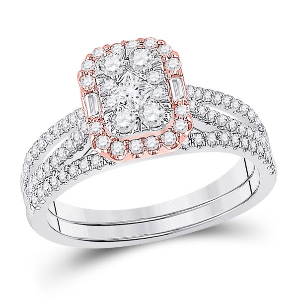 Princess Diamond Bridal Wedding Ring Band Set 3/4 Cttw 14kt Two-tone Gold
