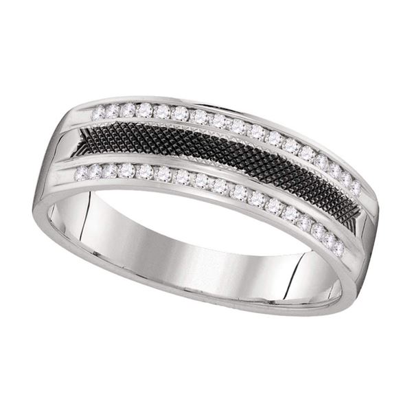 Mens Diamond Wedding Black-tone Band Ring 1/4 Cttw 14kt White Gold