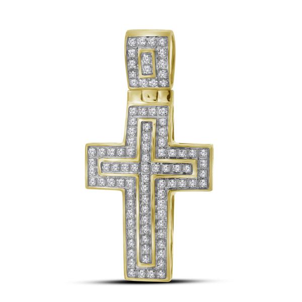 Mens Diamond Cross Layered Charm Pendant 1/4 Cttw 10kt Yellow Gold