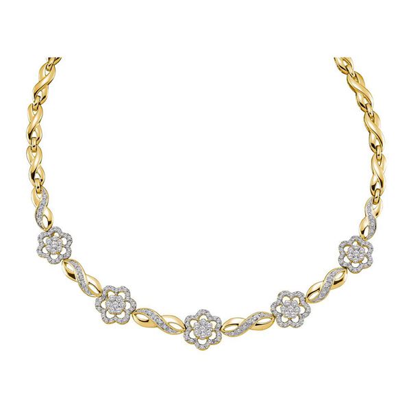 Diamond Infinity Flower Cluster Necklace 2 Cttw 14kt Yellow Gold