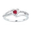 Image 1 : Lab-Created Ruby Solitaire Diamond Heart Ring 1/5 Cttw Sterling Silver