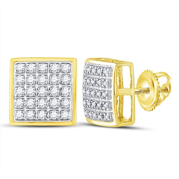 Mens Diamond Square Cluster Earrings 1/6 Cttw 10kt Yellow Gold