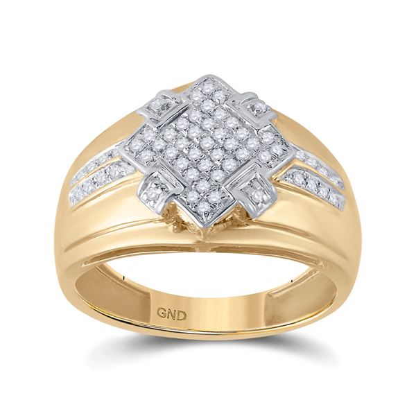 Mens Diamond Offset Square Cluster Ring 1/3 Cttw 10kt Yellow Gold