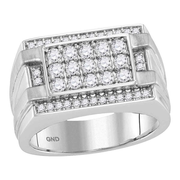 Mens Diamond Square Cluster Ring 1 Cttw 14kt White Gold