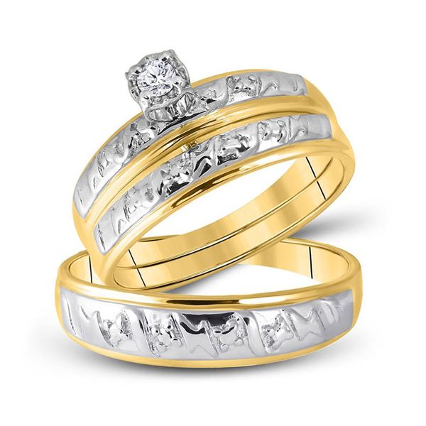 His Hers Diamond Solitaire Matching Wedding Set 1/20 Cttw 10kt Yellow Gold