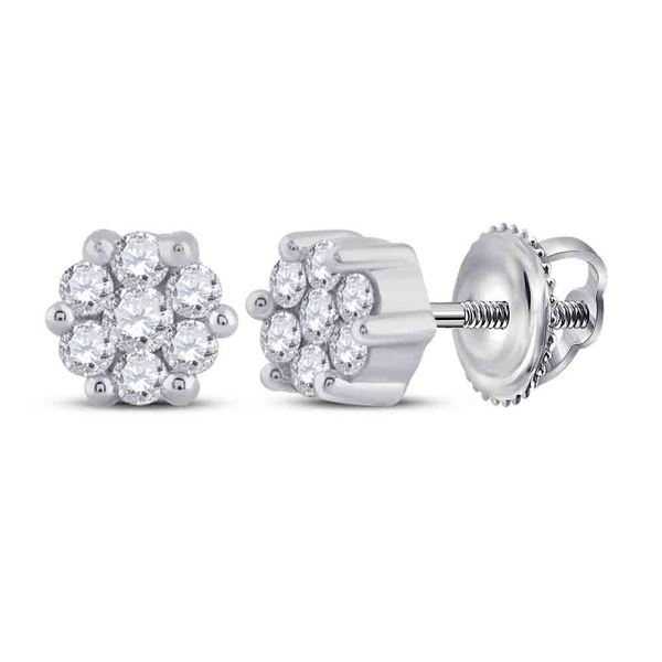 Diamond Flower Cluster Stud Earrings 1/6 Cttw Sterling Silver