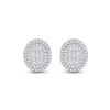 Image 2 : Baguette Diamond Oval Cluster Earrings 3/8 Cttw 10kt Yellow Gold