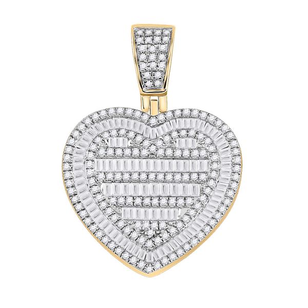 Mens Baguette Diamond Heart Charm Pendant 1-1/3 Cttw 10kt Yellow Gold