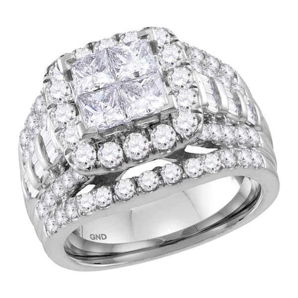 Princess Diamond Cluster Halo Bridal Wedding Engagement Ring 3 Cttw 14kt White Gold