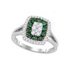 Image 1 : Emerald Diamond Cluster Ring 1 Cttw 18kt White Gold