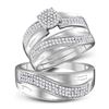 Image 1 : His Hers Diamond Cluster Matching Wedding Set 1/2 Cttw 10kt White Gold