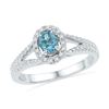 Image 1 : Oval Lab-Created Blue Topaz Solitaire Diamond Ring 1/2 Cttw 10kt White Gold