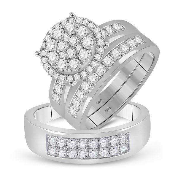 His Hers Diamond Cluster Matching Wedding Set 1-7/8 Cttw 14kt White Gold