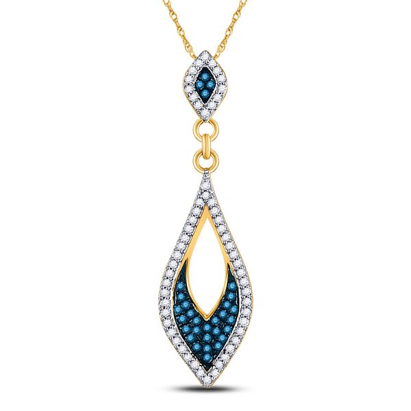 Blue Color Enhanced Diamond Oval Pendant 1/5 Cttw 10kt Yellow Gold