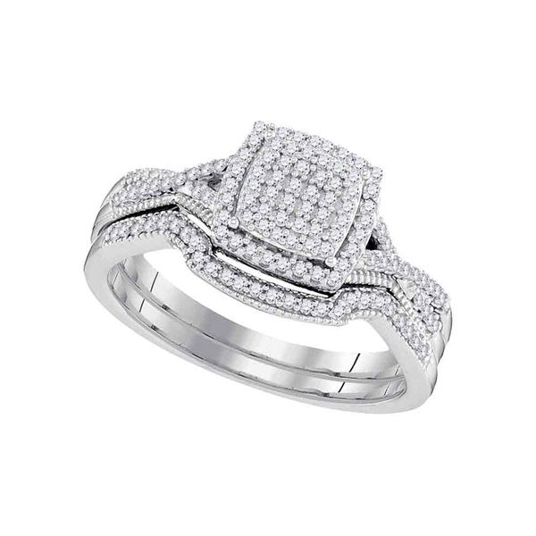 Diamond Square Bridal Wedding Ring Band Set 1/3 Cttw 10kt White Gold