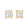 Image 2 : Mens Baguette Diamond Square Cluster Earrings 3/4 Cttw 14kt Yellow Gold