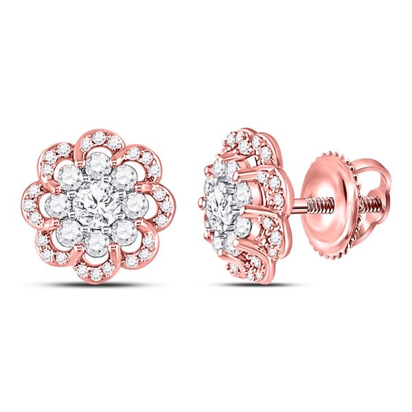 Diamond Flower Halo Cluster Earrings 1 Cttw 10kt Two-tone Gold