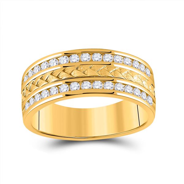 Mens Diamond Wedding Braid Inlay Band Ring 3/4 Cttw 14kt Yellow Gold