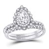 Image 1 : Pear Diamond Milgrain Bridal Wedding Ring Band Set 1-1/3 Cttw 14kt White Gold