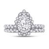Image 2 : Pear Diamond Milgrain Bridal Wedding Ring Band Set 1-1/3 Cttw 14kt White Gold