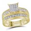 Image 2 : His Hers Diamond Square Matching Wedding Set 1/2 Cttw 10kt Yellow Gold