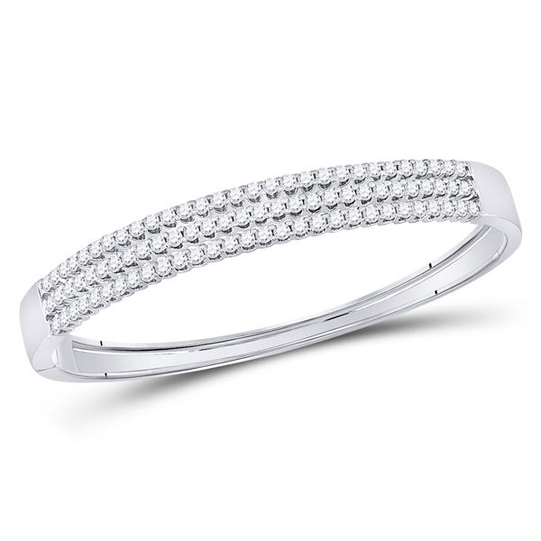 Diamond 3-Row Bangle Bracelet 3 Cttw 14kt White Gold