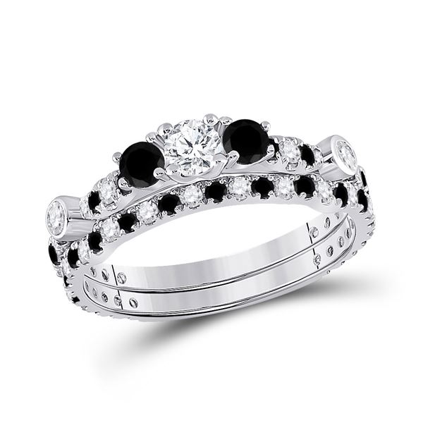 Diamond 3-Stone Bridal Wedding Ring Band Set 1 Cttw 14kt White Gold