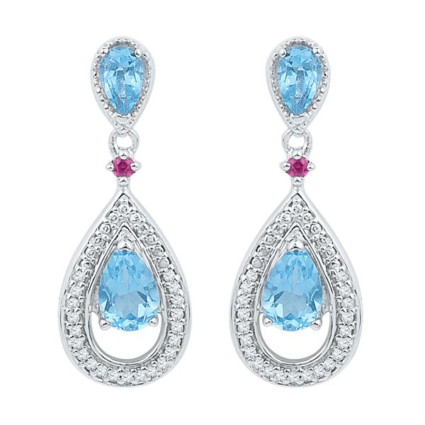 Oval Lab-Created Blue Topaz Diamond Dangle Earrings 1-5/8 Cttw 10kt White Gold