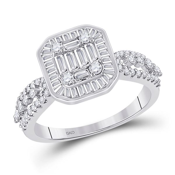 Baguette Diamond Square Cluster Ring 7/8 Cttw 14kt White Gold