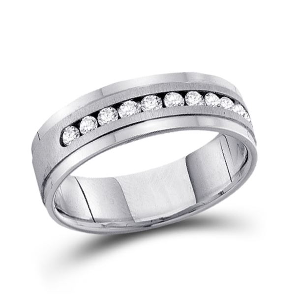 Mens Machine Set Diamond Wedding Channel Band Ring 1/2 Cttw 14kt White Gold