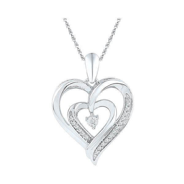 Diamond Double Nested Heart Pendant 1/10 Cttw Sterling Silver